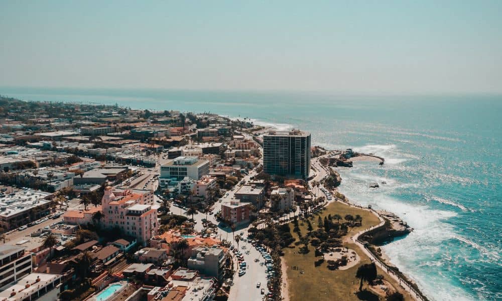Aerial view of San Diego coastline showing urban development and natural areas monitored through LiDAR mapping.

