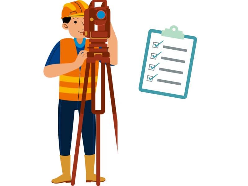 Illustration of a land surveyor with equipment and checklist for ALTA survey preparation