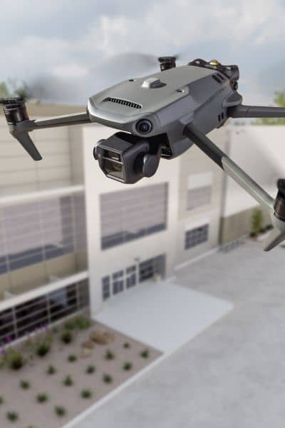 Drone surveying a commercial construction site in Los Angeles for accurate mapping
