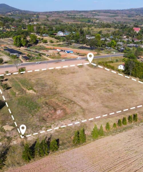 Aerial view of a large property with outlined boundary lines showing how land surveying defines parcel limits