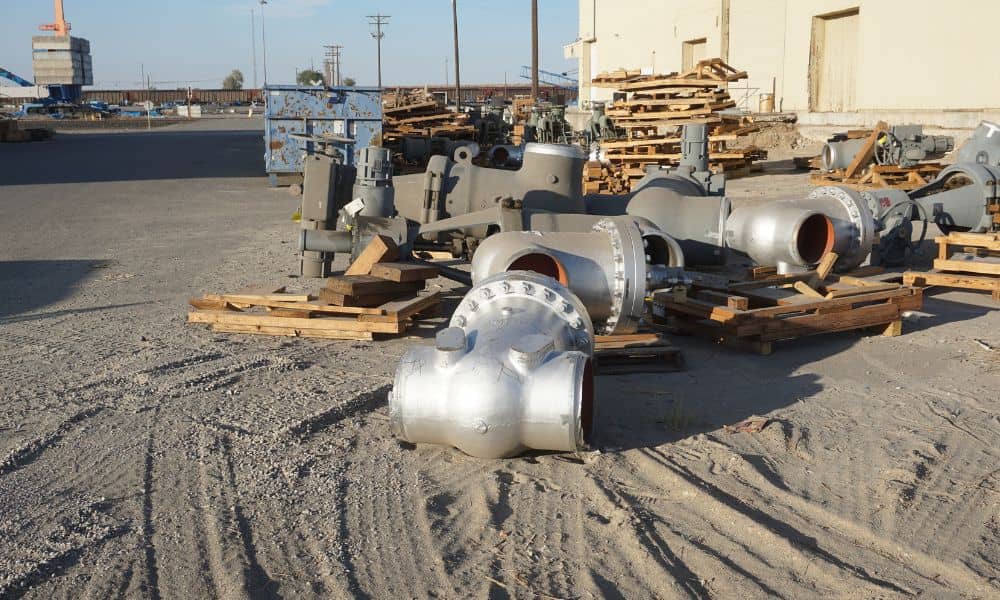 Port-adjacent industrial site with equipment and utilities reviewed during an ALTA land title survey