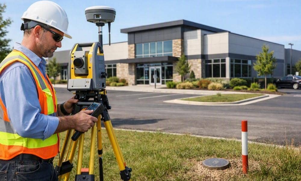 ALTA survey of a commercial property using professional surveying equipment
