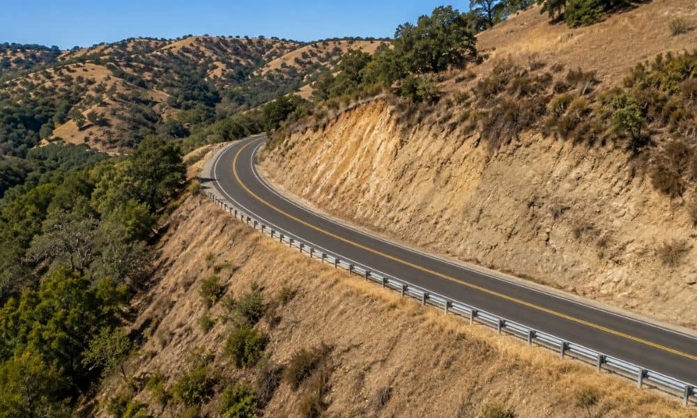 California hillside road documented through an elevation survey before stabilization design begins